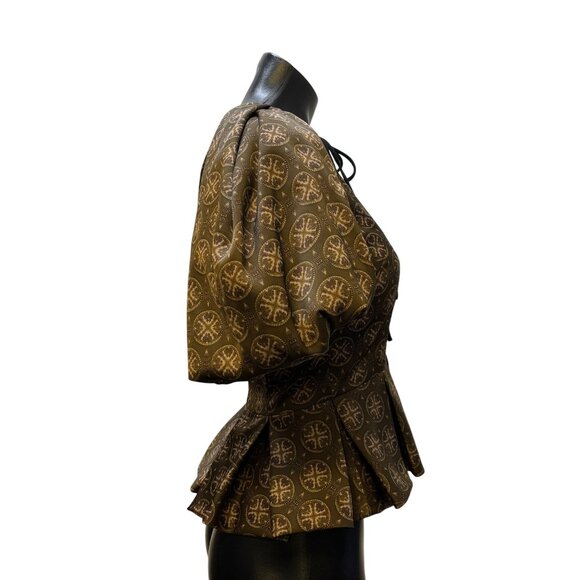NWT Antonio Melani Brown Print Blouse With Puff Sleeves Size 0 - Picture 5 of 7